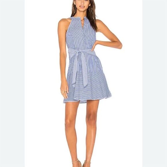 Parker Size 8 Halter Blue Striped Fit & Flare Cotton Above Knee Length Dress - Picture 1 of 7